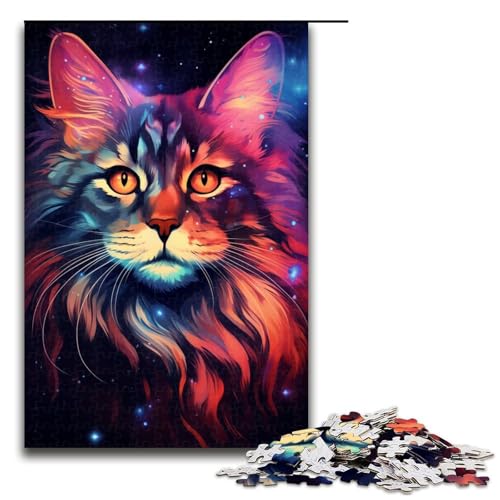Puzzle mit 1000 Teilen für Erwachsene, farbenfrohes Katzen-Kunstwerk, anspruchsvolles Spiel mit passendem Poster und Quizblatt, Größe 50 x 75 cm von KJYMNC