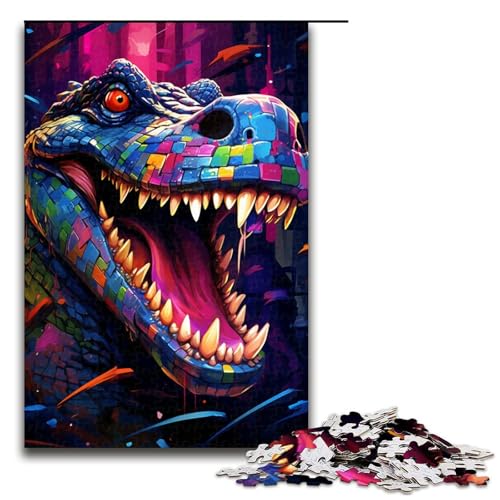 Puzzle mit 1000 Teilen für Erwachsene, farbenfrohes Krokodil-Kunstwerk, anspruchsvolles Spiel mit passendem Poster und Quizblatt, Größe 50 x 75 cm von KJYMNC