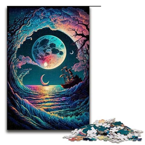 Puzzle mit 1000 Teilen für Erwachsene, farbenfrohes Wellen-Kunstwerk, anspruchsvolles Spiel mit passendem Poster und Quizblatt, Größe 50 x 75 cm von KJYMNC