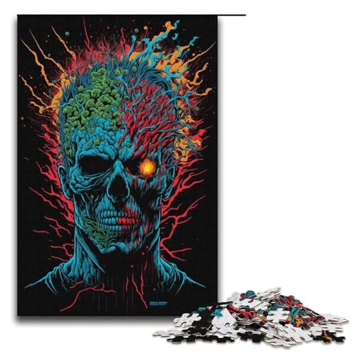 Puzzle mit 1000 Teilen für Erwachsene, verrücktes Skelett-Kunstwerk, anspruchsvolles Spiel mit passendem Poster und Quizblatt, Größe 38 x 26 cm von KJYMNC