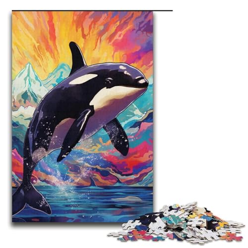 Puzzle mit 1000 Teilen für Erwachsene. Ausgefallenes Killerwal-Kunstwerk. Anspruchsvolles Spiel mit passendem Poster und Quizblatt. Größe 38 x 26 cm von KJYMNC