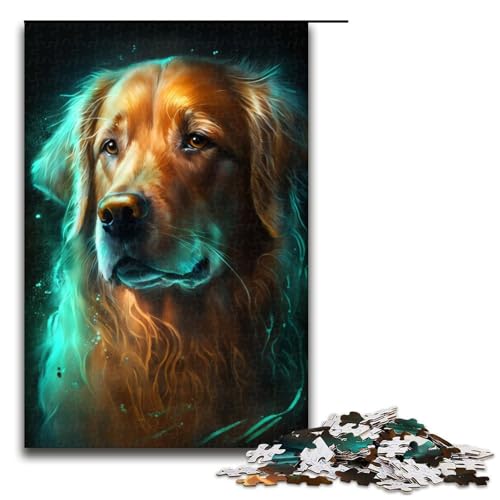 Temperamentvolles Golden Retriever-Puzzle, 1000 Teile, Puzzle für Erwachsene, praktisches Spiel, Kunstwerk, Geschenk für Teenager ab 14 Jahren, Größe 50 x 75 cm von KJYMNC