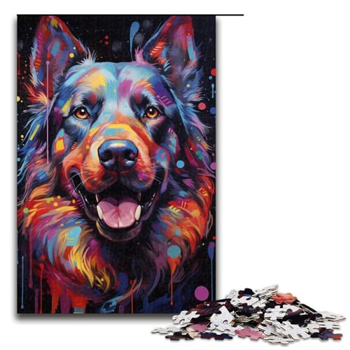für Erwachsene, 1000-teiliges Puzzle, farbenfrohes Kunst-Hunde-Puzzle für Erwachsene, Holzpuzzle, tolles Geschenk, Größe 50 x 75 cm für Erwachsene, 1000-teiliges Puzzle, farbenfrohes Kunst-Hunde-Puzzle für Erwachsene, Holzpuzzle, tolles Geschenk, Größe 50 x 75 cm von KJYMNC