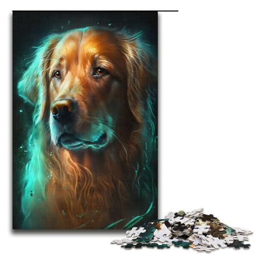 für Erwachsene, 1000-teiliges Puzzle, temperamentvoller Golden Retriever, Puzzle für Erwachsene, Papppuzzle, tolles Geschenk, Größe 38 x 26 cm von KJYMNC