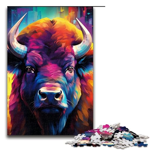 für Erwachsene 1000 Teile Puzzle Geschenke Buntes Büffel-Puzzle für Holzpuzzle Familienaktivität Größe 50x75cm von KJYMNC