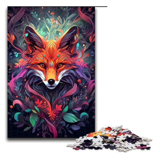für Erwachsene 1000 Teile Puzzle Geschenke Buntes Fuchs-Puzzle für Holzpuzzle Familienaktivität Größe 50x75cm von KJYMNC