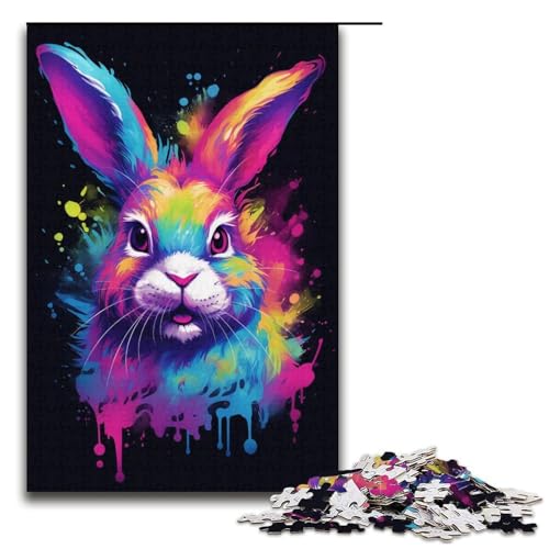 für Erwachsene 1000 Teile Puzzle Geschenke Farbiges Häschen-Puzzle für Papppuzzle Familienaktivität Größe 38x26cm von KJYMNC