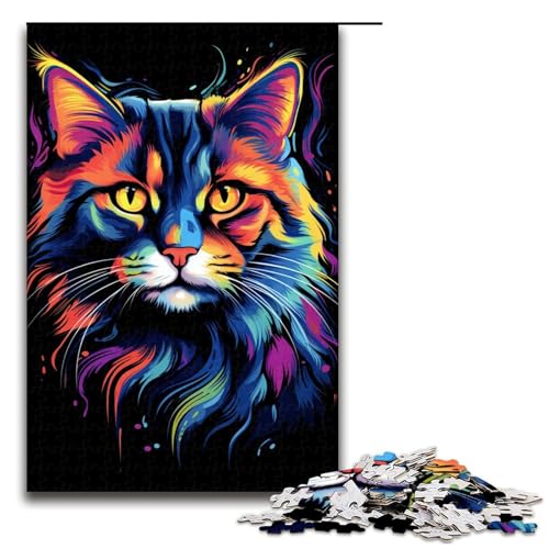für Erwachsene 1000 Teile Puzzle Geschenke Katze Farbpuzzle für Holzpuzzle Familienaktivität Größe 50x75cm von KJYMNC
