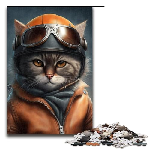 für Erwachsene 1000 Teile Puzzle Geschenke Pilot Cat Puzzle für Holzpuzzle Familienaktivität Größe 50x75cm von KJYMNC