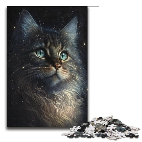 für Erwachsene 1000-teiliges Puzzle „Galaxie-Katze“, Puzzle für Erwachsene aus Pappe, tolles Geschenk, Größe 38 x 26 cm von KJYMNC