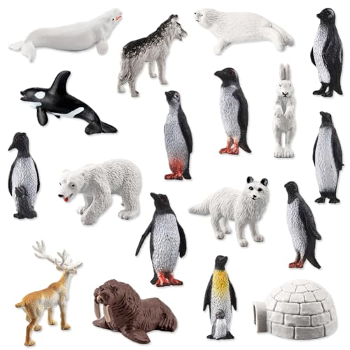 KJoet 18Pcs Arktischer Ozean Tiere Figuren, Pinguin Tiere-Figuren Set, Polartier Figuren, Meerestiere Spielzeug, Cake Topper Geburtstagsparty Geschenk für Kinder von KJoet