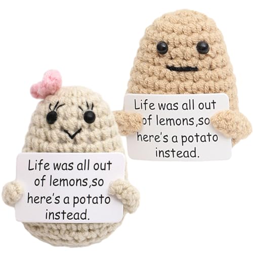 KJoet 2 Stück Pocket Hug Positive Kartoffel, Positive Potato Pocket Hug, Mini-Plüsch Lustige Potato Puppe, Strickwolle Puppe, Geschenk für Familie Freund von KJoet