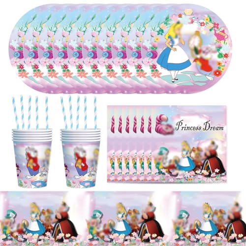 KJoet 41pcs Geburtstag Partygeschirr Set, Papierteller, Papiertasse, Strohs, Papiertuch, Tischdecke, Alice Tea Party Wunderland Party Set-10 people KJoet 41pcs Geburtstag Partygeschirr Set, Papierteller, Papiertasse, Strohs, Papiertuch, Tischdecke, Alice Tea Party Wunderland Party Set-10 people von KJoet