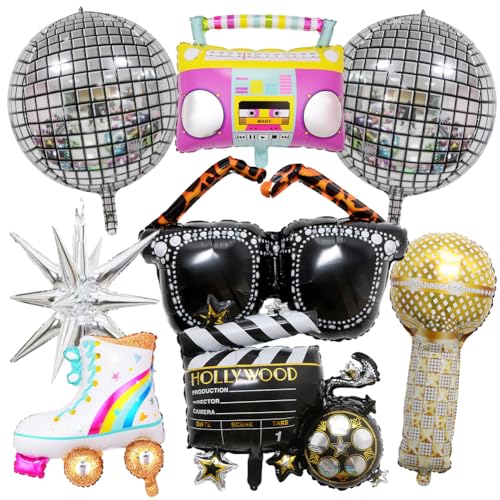 KJoet 8Pcs Folienballon Disco, Disco Party Deko Ballons, Discokugel Luftballon, 70er 80er 90er Dekoration Geburtstag BoomBox Radio Luftballon Retro Disco Themenparty von KJoet