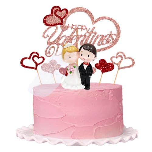 KJoet 8Pcs Love Heart Happy Valentine's Day Cupcake Toppers, Bride and Groom Figures, Wedding Couple Figure, für Valentinstag Geburtstag Brautdusche Hochzeit Dekoration Zubehör von KJoet