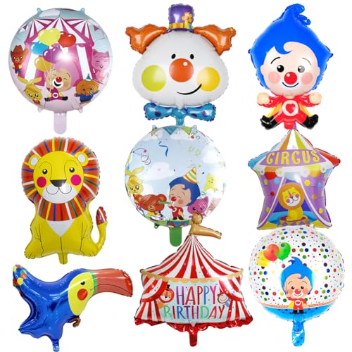 KJoet 9 Stücke Zirkus Tiere Folienballon, Folienballon Zirkus Geburtstagsdeko Ballon, Zirkus ClownLuftballons Set, Karneval Aluminium Folienballon, für Geburtstagsfeier Urlaub Party von KJoet
