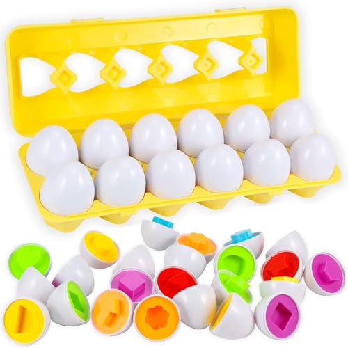 KJoet Passende Eier 12 Stück Ostereier Eier Spielzeug Passenden Puzzle Eier Farben und Formen Sortieren von Montessori Spielzeug Geschenk für Kinder Jungen Mädchen von KJoet