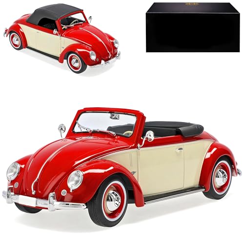 KK-Scale Volkwagen Käfer Hebmüller Cabrio 1949 Rot Cream 1/18 Modell Auto von KK-Scale