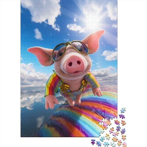 Pink Schweins Puzzles 1000 Teile Schwer Puzzle Spielzeug Pädagogisches Spiel Impossible Herausforderungsspielzeug Für Erwachsene Kinder 1000pcs (75x50cm) von KKLOSDXERT