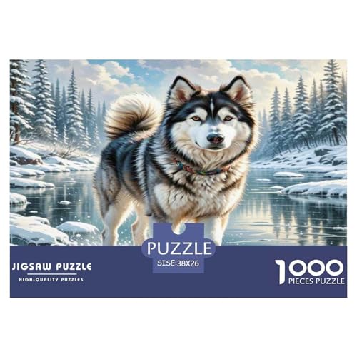 Alaskanische Malamute Puzzle 1000-teilige Schwer Puzzle Spielzeug Pädagogisches Spiel Impossible Herausforderungsspielzeug Für Erwachsene Kinder 38x26cm/1000pcs von KKOLASXZE