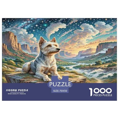 Australischer Seidenterrier Puzzles 1000 Teile Schwer Puzzle Spielzeug Lernspiel Impossible Herausforderung Spielzeug Für Erwachsene Kinder 70x50cm/1000pcs von KKOLASXZE