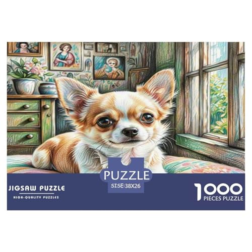 Chihuahua Puzzle 1000 Teile Schwer Puzzle Spielzeug Lernspiel Impossible Herausforderungsspielzeug Für Erwachsene Kinder 38x26cm/1000pcs von KKOLASXZE
