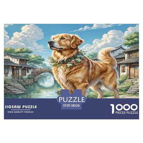 Goldener Retriever Puzzle 1000 Teile Schwer Puzzle Spielzeug Lernspiel Impossible Herausforderungsspielzeug Für Erwachsene Kinder 38x26cm/1000pcs von KKOLASXZE