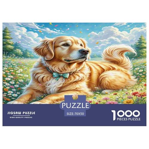 Goldener Retriever Puzzle 1000-teilige Schwer Puzzle Spielzeug Pädagogisches Spiel Impossible Herausforderung Spielzeug Für Erwachsene Und Kinder Ab 12 Jahren 70x50cm/1000pcs von KKOLASXZE