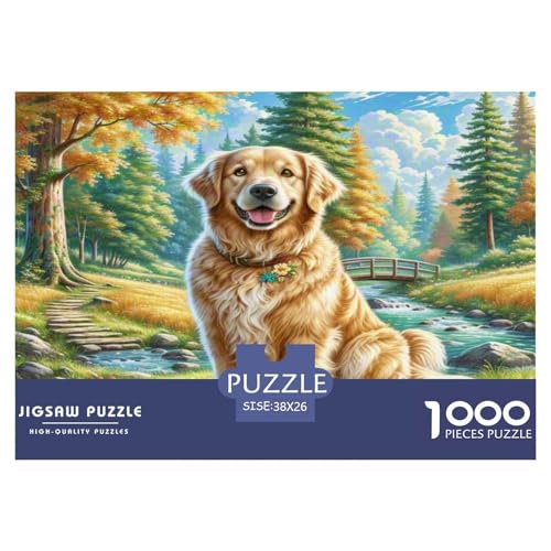 Goldener Retriever Puzzle 1000-teilige Schwer Puzzle Spielzeug Pädagogisches Spiel Impossible Herausforderungsspielzeug Für Erwachsene Und Kinder Ab 14 Jahren 38x26cm/1000pcs von KKOLASXZE