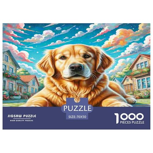 Goldener Retriever Puzzles 1000 Teile Schwer Puzzle Spielzeug Lernspiel Impossible Herausforderungsspielzeug Für Erwachsene Und Kinder in Bewährter 70x50cm/1000pcs von KKOLASXZE