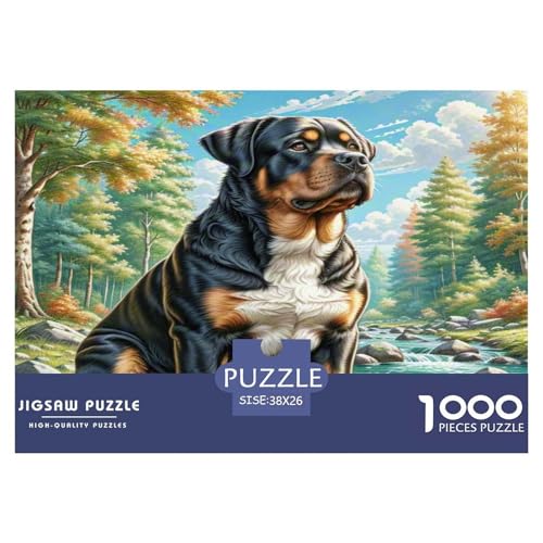 Rottweiler Puzzle 1000 Teile Schwer Puzzle Spielzeug Lernspiel Impossible Herausforderungsspielzeug Für Erwachsene Kinder 38x26cm/1000pcs von KKOLASXZE