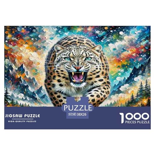 Schneeleopard Puzzle 1000 Teile Schwer Puzzle Spielzeug Lernspiel Impossible Herausforderungsspielzeug Für Erwachsene Kinder 38x26cm/1000pcs von KKOLASXZE