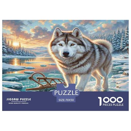 SibIrischer Husky Puzzle 1000-teilige Schwer Puzzle Spielzeug Lernspiel Impossible Herausforderung Spielzeug Für Erwachsene Und Kinder Ab 12 Jahren 70x50cm/1000pcs von KKOLASXZE