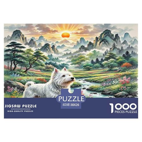 West Highland Weißer Terrier Puzzle 1000-teilige Schwer Puzzle Spielzeug Pädagogisches Spiel Impossible Herausforderung Spielzeug Für Erwachsene Kinder 38x26cm/1000pcs von KKOLASXZE