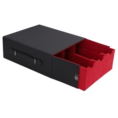 KKPLZZ Trading Card Storage Box, 5 -Layer Soft Velvet Futter PU Leder wasserdichte Kartenorganisator Box für 100 Spielkarten (Rot) von KKPLZZ