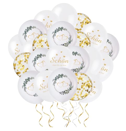 35 Stück Hochzeit Luftballons, 12 Zoll Konfetti Ballons Mit Herzen und Eukalyptus - Weiß für Verlobung, Heiratsantrag, Party Dekoration von KKSJK