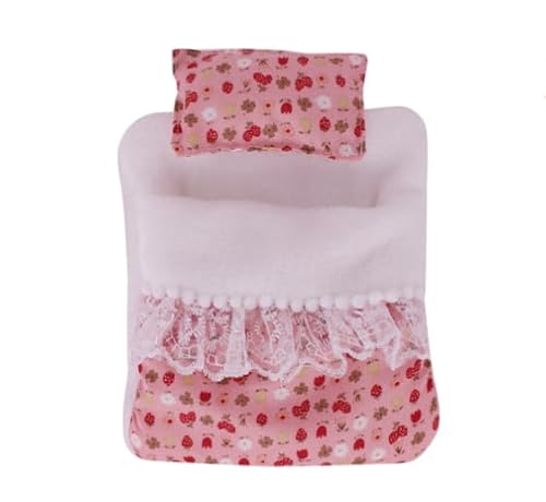 Bettwäsche Puppenhaus,Puppenzubehör Enthalten,Mini Kissen und DeckeKissen,Pretend Play Geschenke für Kinder(Rosa) von KKTONGXI