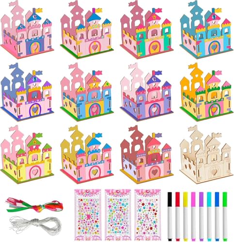 Holz Bastelset Kinder Mädchen, 12 Stück Prinzessin Holzschloss Bastelset,zum Zusammenbauen und Bemalen für Geschenk Kindergeburtstag Basteln Mädchen Holz Bastelset Kinder Mädchen, 12 Stück Prinzessin Holzschloss Bastelset,zum Zusammenbauen und Bemalen für Geschenk Kindergeburtstag Basteln Mädchen von KKTONGXI