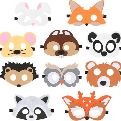 KKTONGXI Masken Kinder 10 Stück Tiermasken Filz Weichen Filzmasken, Niedlichen Geburtstag Augenmaske Kinder Cosplay Masken,für Maskerade Halloween,Weihnachten,Geburtstag von KKTONGXI
