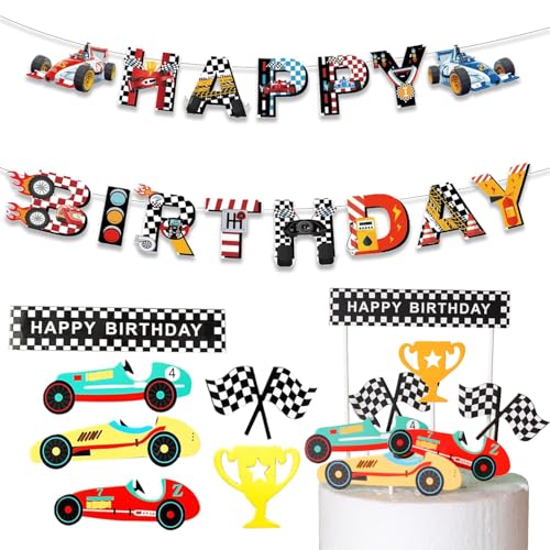Rennwagen Happy Birthday Girlande Banner, Geburtstag Deko Zubehör Party Dekoration Banner Geeignet für alle Altersgruppen Rennwagen Happy Birthday Girlande Banner, Geburtstag Deko Zubehör Party Dekoration Banner Geeignet für alle Altersgruppen von KKTONGXI