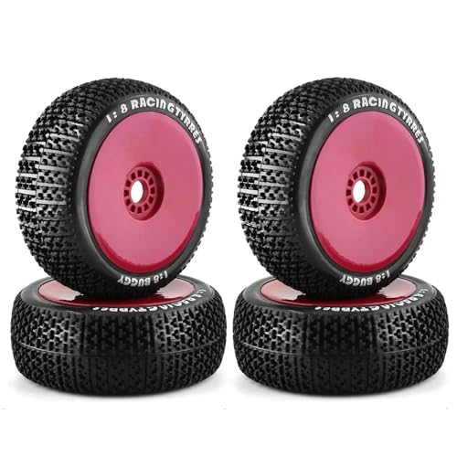 116mm 1/8 RC Off Road Buggy Reifen Rad 17mm Hex für ARRMA Traxxas Redcat Team Losi Kyosho VRX Hobao Nitro HPI HSP ZD Racing (Farbe: Rosso) von KLAPR