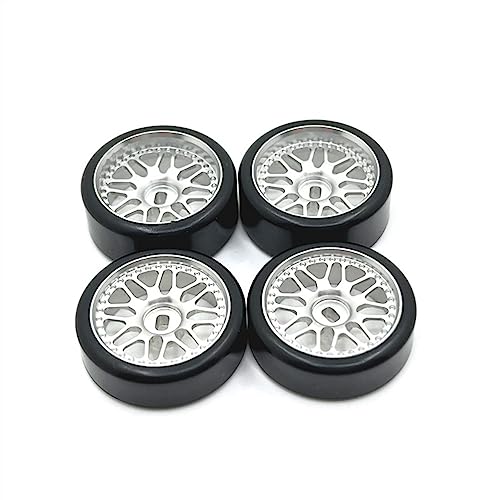 27 mm Hartplastik-Drift-Reifen, Metallfelge für Wltoys 284131 K969 K979 K989 K999 Kyosho Mini-Z 1/28 RC Auto-Upgrade-Teile (Silber) von KLAPR