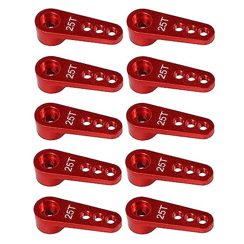 KLAPR 10 Stück 28,5 mm 25T Metall-Servoarm Servohorn für 1/10 RC Crawler Auto Boot Futaba Axial SCX10 Teile (10 Stück rot) von KLAPR