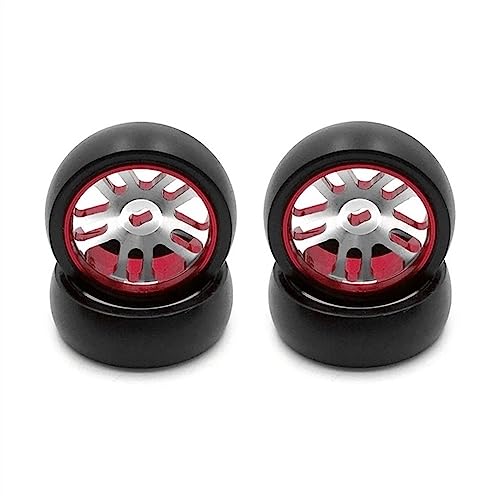 KLAPR 4 Stück Hartplastik-Drift-Reifen, Metallfelge für 284131 K969 K989 Mini-Z 1/28 RC Auto-Upgrade-Teile (Rosso) von KLAPR