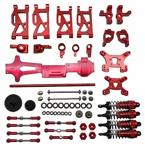 KLAPR Für 1/14 144001 Upgrade-Metall-Set, Ersatzteile, Getriebe, Zubehör-Set, RC-Auto-Stoßdämpfer, Metallgetriebe, Lenknaben-Absorbierung (Rosso) von KLAPR