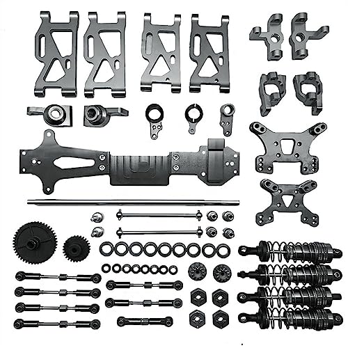 KLAPR Für 1/14 144001 Upgrade-Metall-Set, Ersatzteile, Getriebe, Zubehör-Set, RC-Auto-Stoßdämpfer, Metallgetriebe, Lenknaben-Absorbierung (Titan) von KLAPR