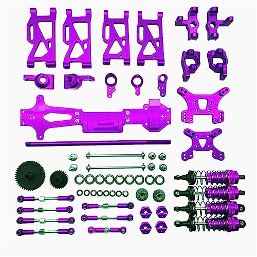 KLAPR Für 1/14 144001 Upgrade-Metall-Set, Ersatzteile, Getriebe, Zubehör-Set, RC-Auto-Stoßdämpfer, Metallgetriebe, Lenknaben-Absorbierung (lila) von KLAPR