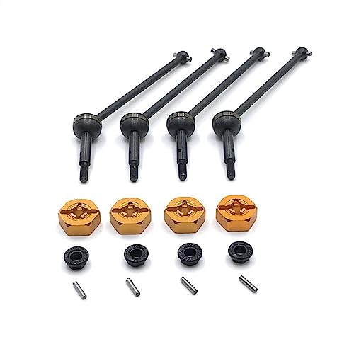 KLAPR Für 144001, 144002, 144010, 124007, 124016, 124019, 124018, 4 Stück Metall-Antriebswelle und 12 mm Rad-Sechskant-Adapter, RC-Auto-Upgrade-Teile (Gelb / Schwarz) von KLAPR