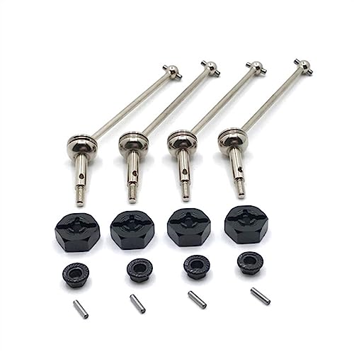 KLAPR Für 144001, 144002, 144010, 124007, 124016, 124019, 124018, 4 Stück Metall-Antriebswelle und 12 mm Rad-Sechskant-Adapter, RC-Auto-Upgrade-Teile (Schwarz und Silber) von KLAPR
