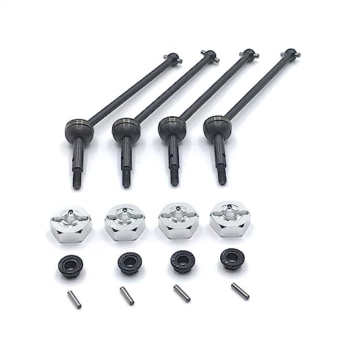 KLAPR Für 144001, 144002, 144010, 124007, 124016, 124019, 124018, 4 Stück Metall-Antriebswelle und 12 mm Rad-Sechskant-Adapter, RC-Auto-Upgrade-Teile (Silber-Schwarz) von KLAPR